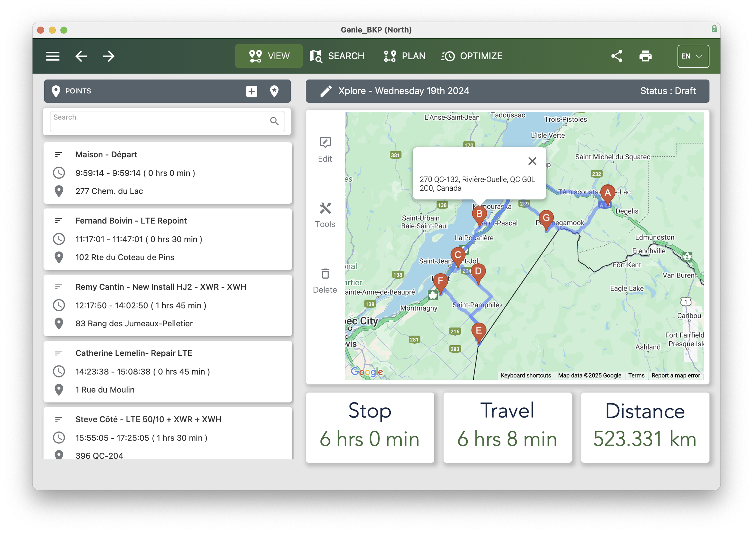 Interact with Google Maps live and update itinerary.